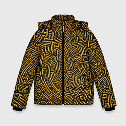 Куртка зимняя для мальчика Золотые узоры на черном фоне, цвет: 3D-светло-серый