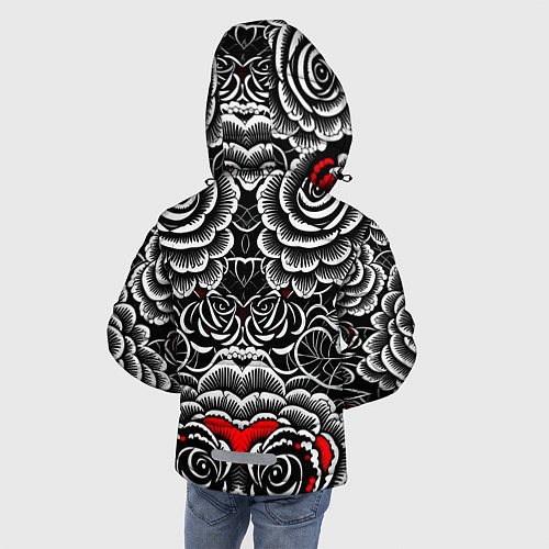 Зимняя куртка для мальчика Серые паттерны цветы / 3D-Светло-серый – фото 4