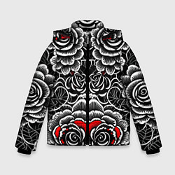 Куртка зимняя для мальчика Серые паттерны цветы, цвет: 3D-черный