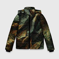 Куртка зимняя для мальчика Реалистичный охотничий камуфляж из ткани и листьев, цвет: 3D-светло-серый