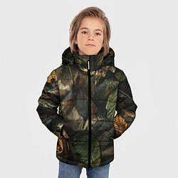 Куртка зимняя для мальчика Реалистичный охотничий камуфляж из ткани и листьев, цвет: 3D-черный — фото 2
