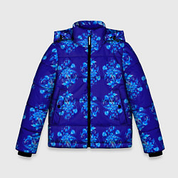 Куртка зимняя для мальчика Узоры гжель на синем фоне, цвет: 3D-светло-серый