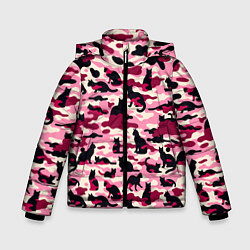 Куртка зимняя для мальчика Камуфляжные розовые котики, цвет: 3D-черный