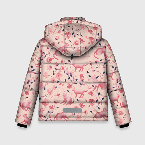 Зимняя куртка для мальчика Розовый паттерн с цветами и котиками / 3D-Красный – фото 2