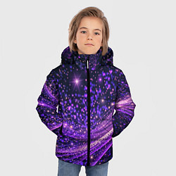 Куртка зимняя для мальчика Фиолетовые сверкающие абстрактные волны, цвет: 3D-черный — фото 2