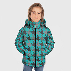 Куртка зимняя для мальчика Узор гусиные лапки бирюзовые, цвет: 3D-светло-серый — фото 2