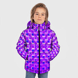 Куртка зимняя для мальчика Фиолетовые квадраты на белом фоне, цвет: 3D-черный — фото 2