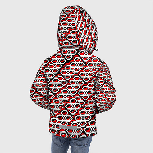 Зимняя куртка для мальчика Красно-белый узор на чёрном фоне / 3D-Светло-серый – фото 4
