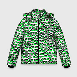 Куртка зимняя для мальчика Зелёно-белый узор на чёрном фоне, цвет: 3D-черный