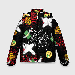 Куртка зимняя для мальчика Денежные смайлики и пачки долларов с крыльями, цвет: 3D-черный