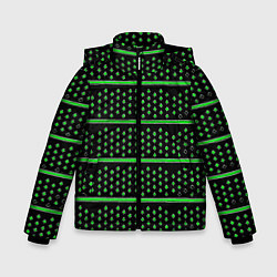 Куртка зимняя для мальчика Зелёные круги и полосы, цвет: 3D-светло-серый