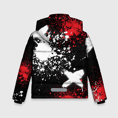 Зимняя куртка для мальчика Мазда на фоне граффити и брызг красок / 3D-Красный – фото 2