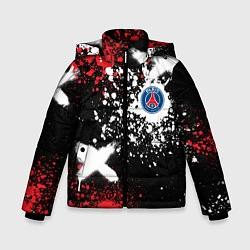 Куртка зимняя для мальчика Пари Сен-Жермен на фоне граффити и брызг красок, цвет: 3D-черный
