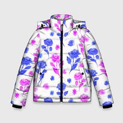 Куртка зимняя для мальчика Цветочный узор из роз - паттерн, цвет: 3D-черный