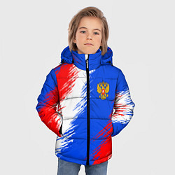 Куртка зимняя для мальчика Триколор штрихи с гербор РФ, цвет: 3D-черный — фото 2