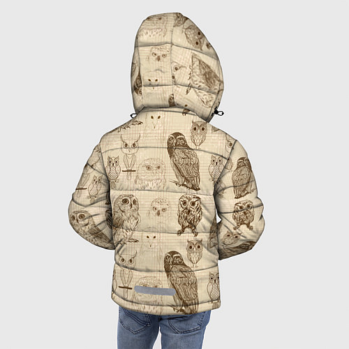 Зимняя куртка для мальчика Эскизы сов тетрадный лист в клетку / 3D-Светло-серый – фото 4