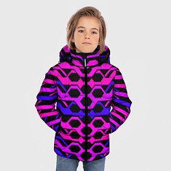 Куртка зимняя для мальчика Розовые техно полосы на чёрном фоне, цвет: 3D-красный — фото 2