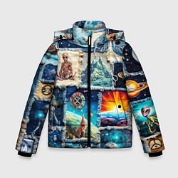 Куртка зимняя для мальчика Разнообразие миров - пэчворк, цвет: 3D-черный