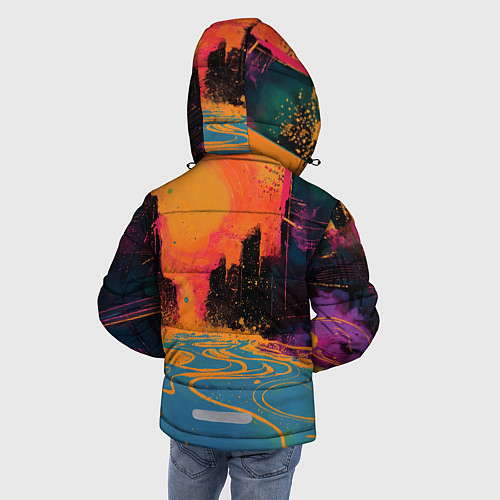 Зимняя куртка для мальчика Абстрактная городская улица со зданиями и река / 3D-Светло-серый – фото 4