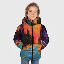 Куртка зимняя для мальчика Абстрактная городская улица со зданиями и река, цвет: 3D-светло-серый — фото 2