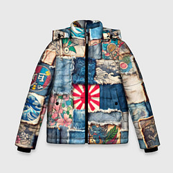 Куртка зимняя для мальчика Японское художество пэчворк, цвет: 3D-светло-серый
