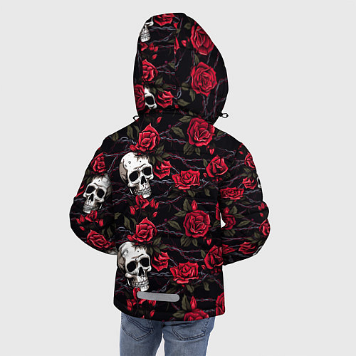 Зимняя куртка для мальчика Черепа с алыми розами / 3D-Светло-серый – фото 4