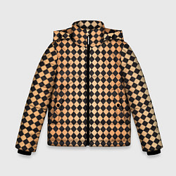 Куртка зимняя для мальчика Паттерн черных и коричневых квадратов, цвет: 3D-черный