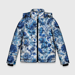 Куртка зимняя для мальчика Цветочный сине-голубой узор, цвет: 3D-красный