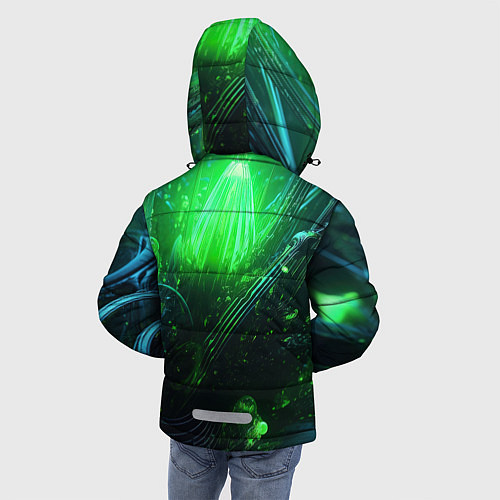 Зимняя куртка для мальчика Зеленая кислотная яркая неоновая абстракция / 3D-Светло-серый – фото 4