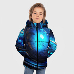 Куртка зимняя для мальчика Кислотная синяя яркая неоновая абстракция, цвет: 3D-светло-серый — фото 2