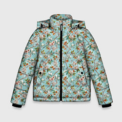 Куртка зимняя для мальчика Паттерн цветочный из сирени, цвет: 3D-черный