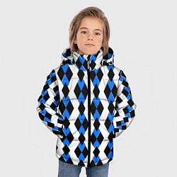 Куртка зимняя для мальчика Чёрные и синие ромбы на белом фоне, цвет: 3D-черный — фото 2