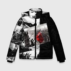 Куртка зимняя для мальчика День победы 9 мая коллаж из фронтовых моментов, цвет: 3D-черный