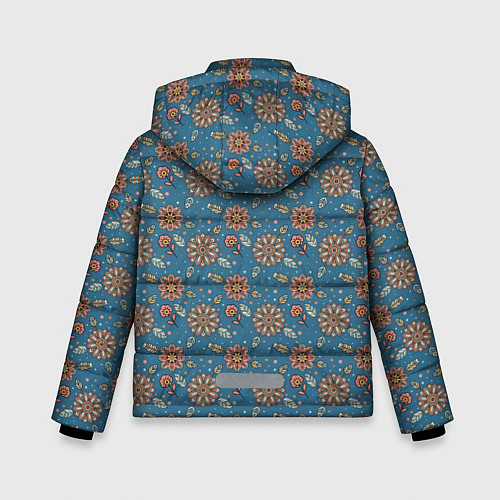 Зимняя куртка для мальчика Цветочный узор в стиле бохо на синем / 3D-Красный – фото 2