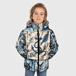 Куртка зимняя для мальчика Пэчворк с якорем - джинсовка моряка, цвет: 3D-черный — фото 2