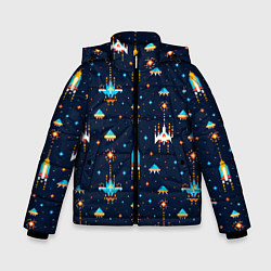 Куртка зимняя для мальчика Пиксельная космическая игра, цвет: 3D-светло-серый
