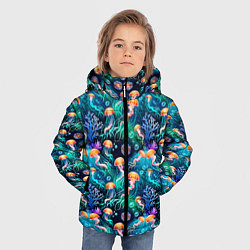 Куртка зимняя для мальчика Морские медузы паттерн, цвет: 3D-светло-серый — фото 2