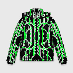 Куртка зимняя для мальчика Техно зелёные линии с белой обводкой на чёрном фон, цвет: 3D-черный