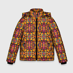 Куртка зимняя для мальчика Розово-оранжевый африканский узор, цвет: 3D-черный