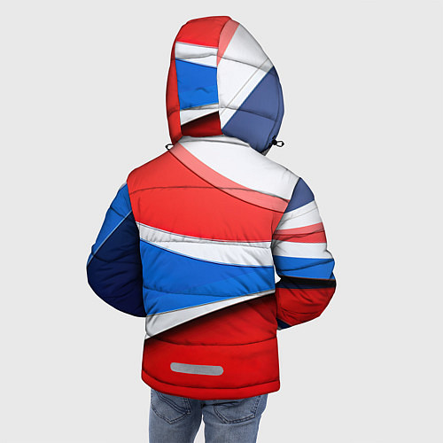 Зимняя куртка для мальчика Герб России на абстрактном фоне в цветах России / 3D-Светло-серый – фото 4