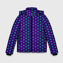 Куртка зимняя для мальчика Зеленые звезды паттерн, цвет: 3D-черный