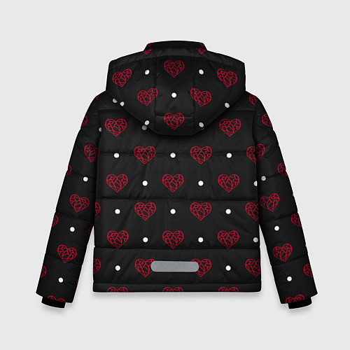 Зимняя куртка для мальчика Красные сердечки и белые точки на черном / 3D-Красный – фото 2