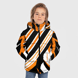 Куртка зимняя для мальчика Чёрно-оранжевые полосы на белом фоне, цвет: 3D-черный — фото 2