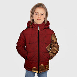 Куртка зимняя для мальчика Объемный золотой лист на красном текстурном фоне, цвет: 3D-светло-серый — фото 2