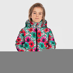 Куртка зимняя для мальчика Анемоны цветы яркий принт, цвет: 3D-красный — фото 2