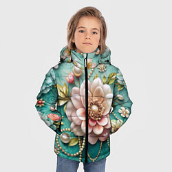 Куртка зимняя для мальчика Объемные цветы и жемчуг, цвет: 3D-красный — фото 2