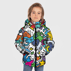 Куртка зимняя для мальчика Странные разноцветные человечки, цвет: 3D-черный — фото 2