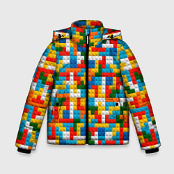 Куртка зимняя для мальчика Разноцветные квадратные плитки, цвет: 3D-черный