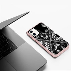 Чехол iPhone 11 матовый Индейские мотивы, цвет: 3D-светло-розовый — фото 2