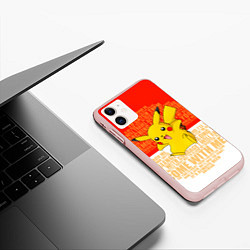 Чехол iPhone 11 матовый Pikachu, цвет: 3D-светло-розовый — фото 2